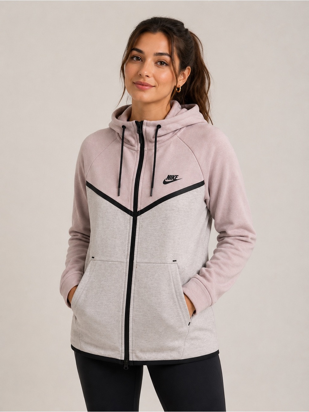 Nike Light Pink Zip-Up Hoodie with Black Trim